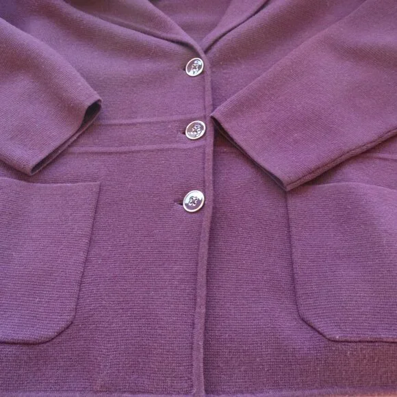 TALBOTS Size Plus 2XL Merino Wool Sweater Jacket/Blazer Plum - Picture 5 of 7